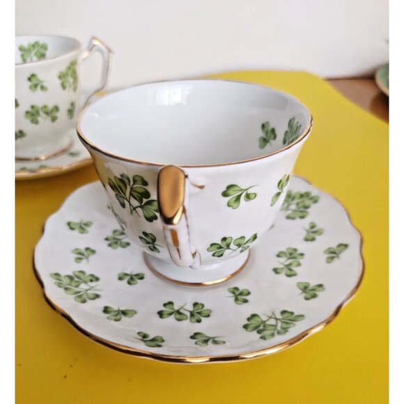Vintage Aynsley Shamrock Bone China Footed Cup and Saucer Sets (2sets) - Picture 6 of 12